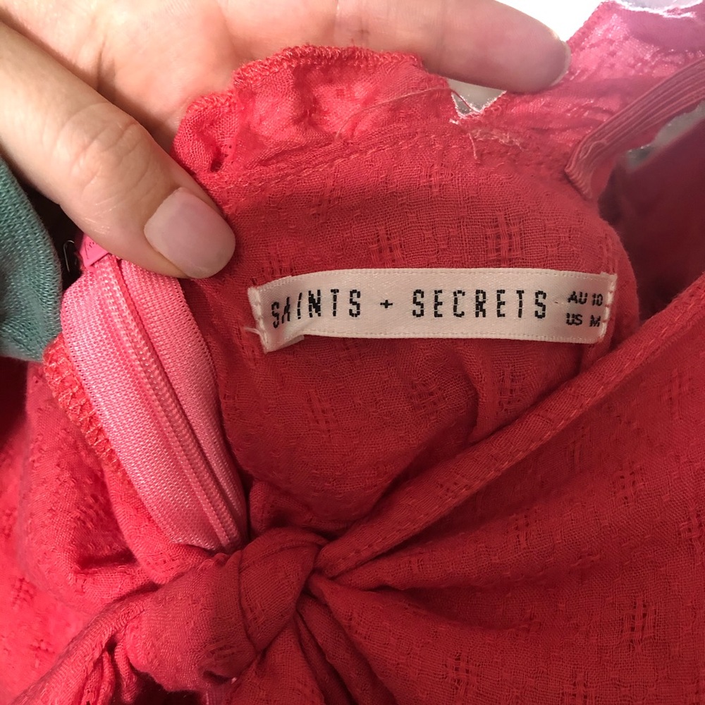 Saints + Secrets Pink Ruffle Tie Front Dress Med. - Picture 3 of 10